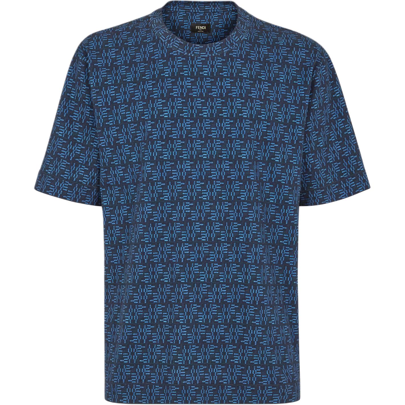 FENDI FW24 Pattern Print Loose Fit Crewneck T-Shirt Men’s Blue FY0936ASDRF0H5A