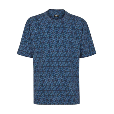 FENDI FW24 Pattern Print Loose Fit Crewneck T-Shirt Men’s Blue FY0936ASDRF0H5A