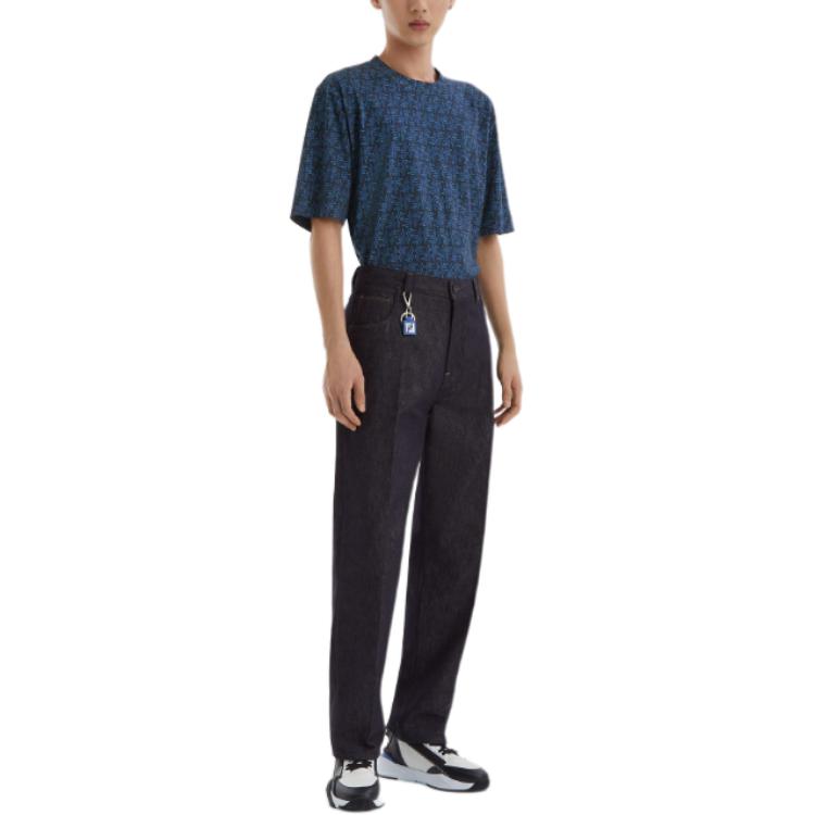 Shop FENDI FW24 Baju-T Lelaki Corak Longgar Crewneck Biru. FY0936ASDRF0H5A