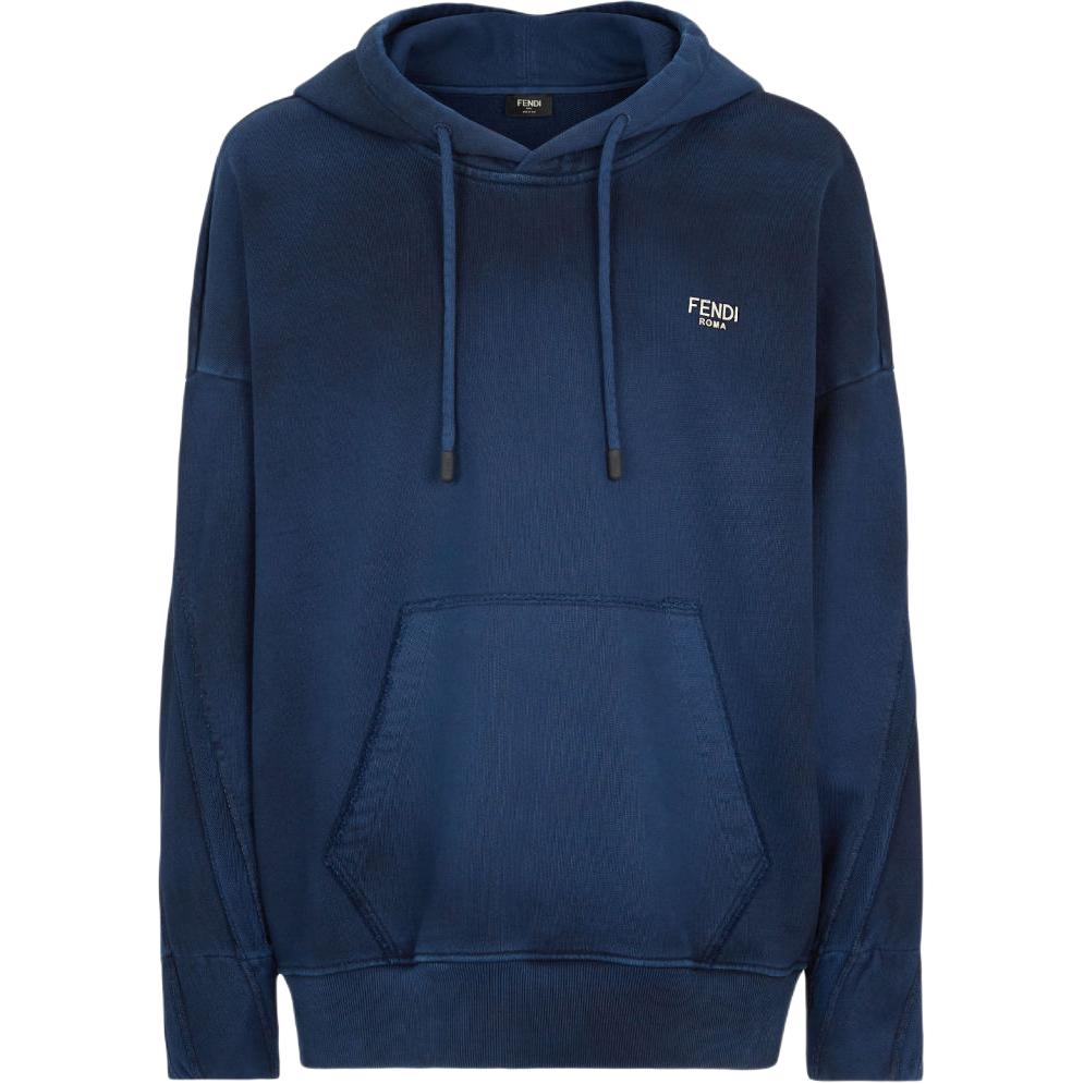 FENDI Gradient Logo Long Sleeve Sweatshirt Blue for Men. FY1253APM7F0QC7