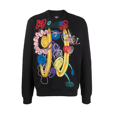 FENDI Graffiti Crewneck Long Sleeve Sweatshirt Black FY0178AH0RF0QA1
