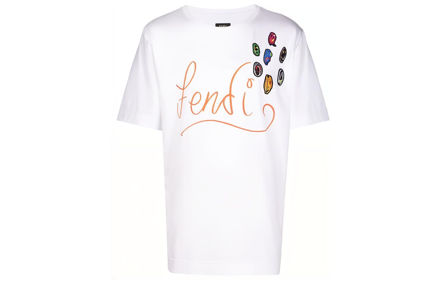 FENDI Graffiti Print Loose Fit White Short Sleeve T-Shirt. FY0936AH13F0UF6
