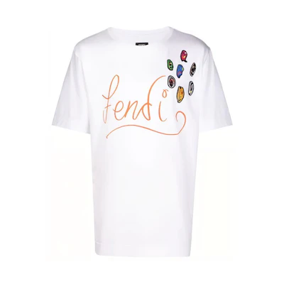 FENDI Graffiti Print Loose Fit White Short Sleeve T-Shirt. FY0936AH13F0UF6