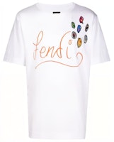 FENDI Baju-T Lengan Pendek Longgar Cetakan Graffiti Putih. FY0936AH13F0UF6 Order FENDI Baju-T Lengan Pendek Longgar Cetakan Graffiti Putih. FY0936AH13F0UF6