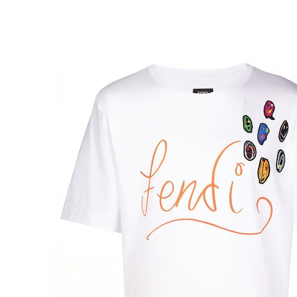 Details for 펜디 그래피티 프린트 루즈핏 화이트 반팔 티셔츠. FY0936AH13F0UF6