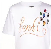 FENDI Baju-T Lengan Pendek Longgar Cetakan Graffiti Putih. FY0936AH13F0UF6 Details for FENDI Baju-T Lengan Pendek Longgar Cetakan Graffiti Putih. FY0936AH13F0UF6