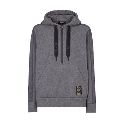 FENDI Gray Logo Striped Zipper Hoodie Long Sleeve Sweatshirt FAF639AGJPF1ES9