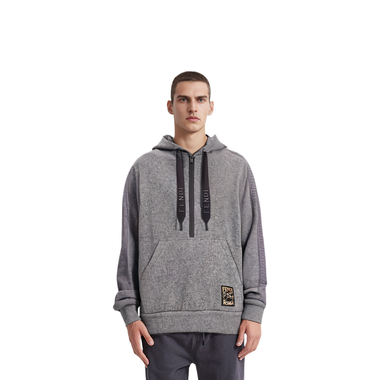 FENDI Gray Logo Striped Zipper Hoodie Long Sleeve Sweatshirt FAF639AGJPF1ES9 圖 4