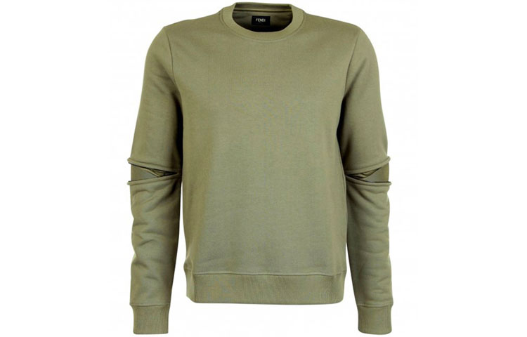 Fendi Green Crewneck Sweatshirt with Zipper Sleeve Design FY1033ACN1F0KUK