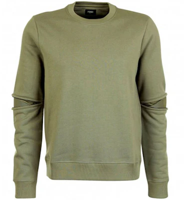 Fendi Green Crewneck Sweatshirt with Zipper Sleeve Design FY1033ACN1F0KUK Buy Fendi Green Crewneck Sweatshirt with Zipper Sleeve Design FY1033ACN1F0KUK