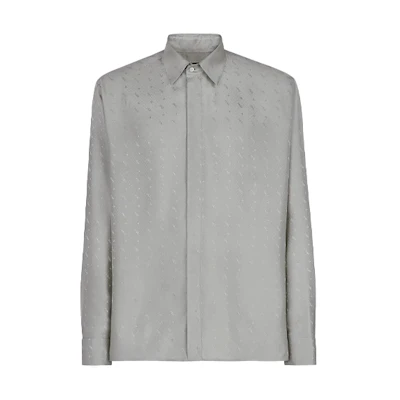 FENDI Grey Long-Sleeve Shirt with Logo Print and Single-Breasted Design. FS0808AH20F0HH3