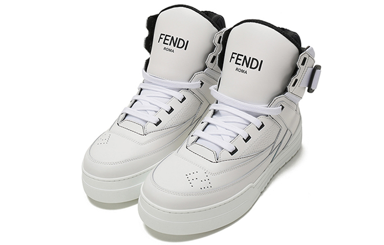 Lookbook Fendi High-Top Kasut Fesyen Ikat Tali 'Kulit Putih' 7E1397SNYF14GC