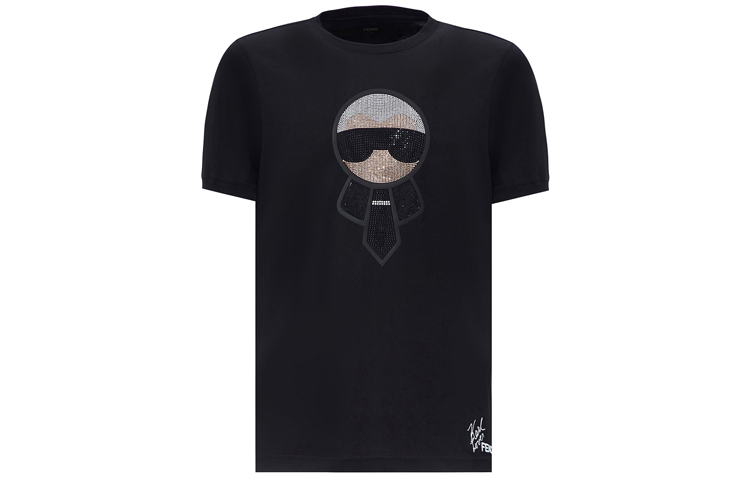 Order Camiseta Negra FENDI Karl Lagerfeld Cartoon con Cristales. FY06261YNF0QA1