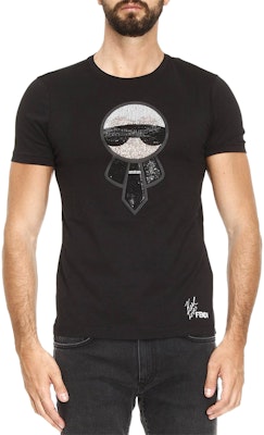 Camiseta Negra FENDI Karl Lagerfeld Cartoon con Cristales. FY06261YNF0QA1 Lookbook Camiseta Negra FENDI Karl Lagerfeld Cartoon con Cristales. FY06261YNF0QA1