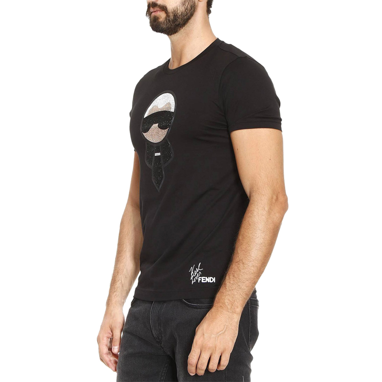 Purchase Camiseta Negra FENDI Karl Lagerfeld Cartoon con Cristales. FY06261YNF0QA1