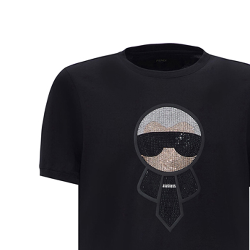 Details for Camiseta Negra FENDI Karl Lagerfeld Cartoon con Cristales. FY06261YNF0QA1