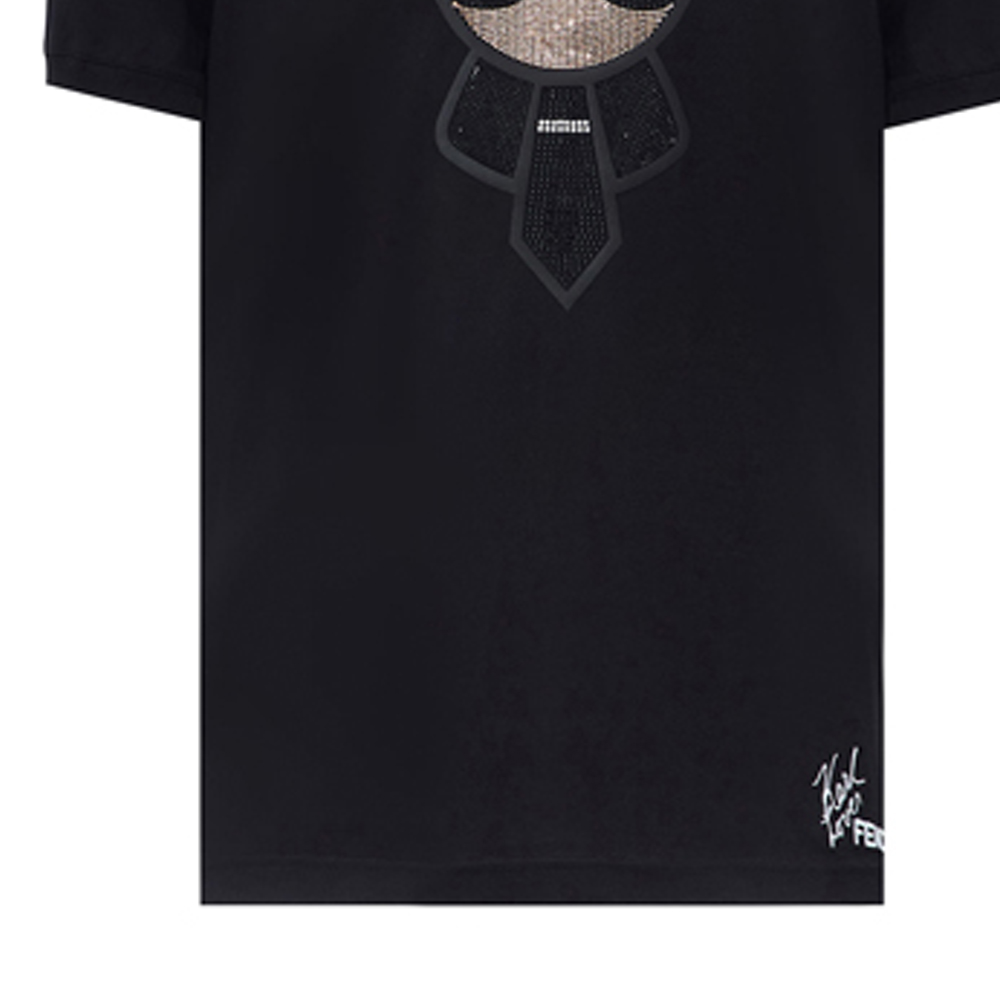 Sizing Camiseta Negra FENDI Karl Lagerfeld Cartoon con Cristales. FY06261YNF0QA1