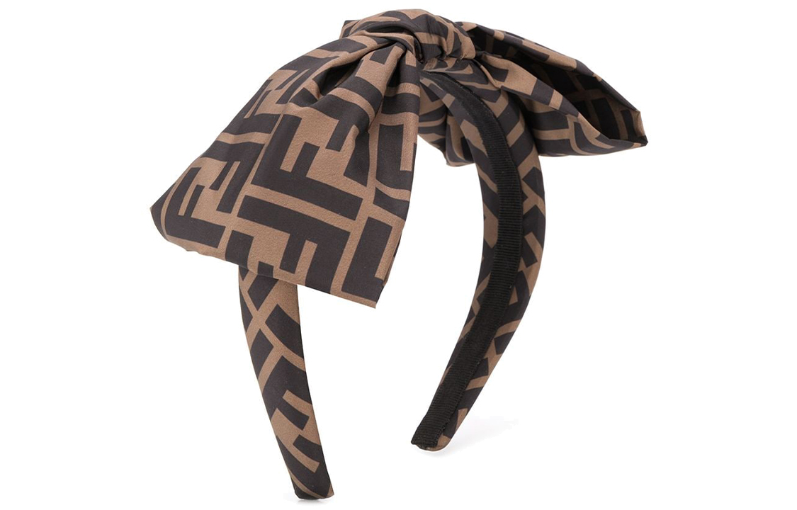 FENDI Kids Brown Polyester Headband with Bow Logo Design. JFP206-A8XW-F0TP0