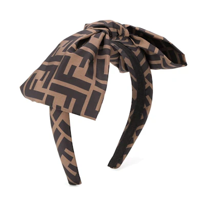 FENDI Kids Brown Polyester Headband with Bow Logo Design. JFP206-A8XW-F0TP0