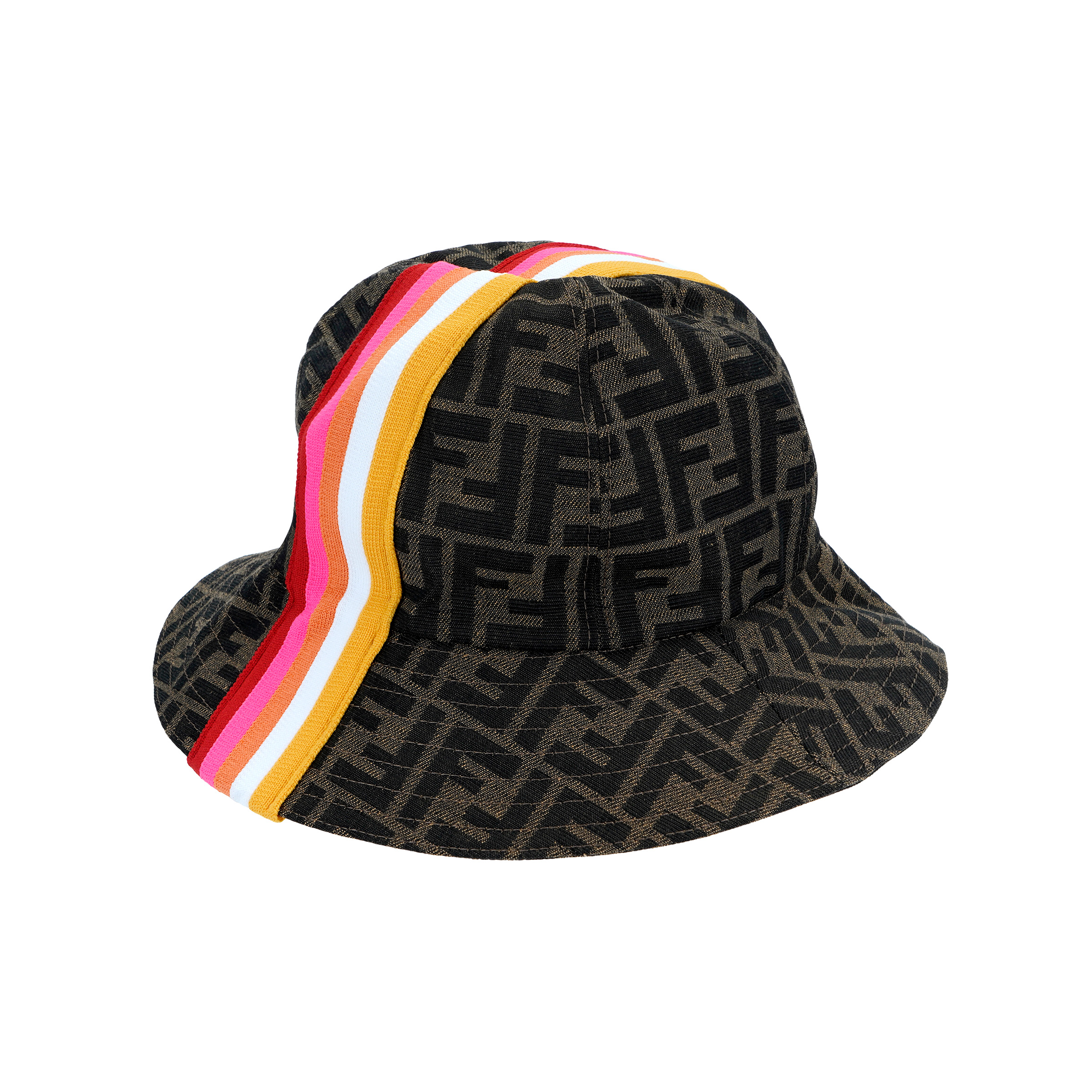 FENDI Kids Cotton Bucket Hat FF Monogram Red Yellow White Striped Design. JUP009-AF11-F1CWQ