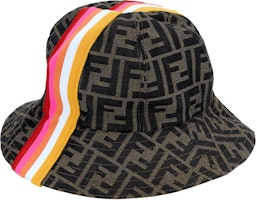 FENDI Kids Cotton Bucket Hat FF Monogram Red Yellow White Striped Design. JUP009-AF11-F1CWQ FENDI Kids Cotton Bucket Hat FF Monogram Red Yellow White Striped Design. JUP009-AF11-F1CWQ