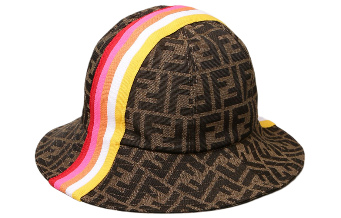 Order Sombrero FENDI Kids Algodón FF Monograma Rojo Amarillo Blanco Diseño Rayado. JUP009-AF11-F1CWQ