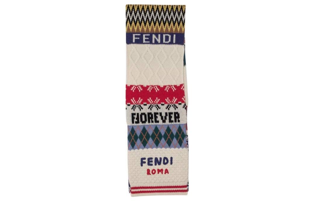 FENDI Kids Multicolor Crochet Embroidered Wool Scarf with Patchwork Design JUQ018AKVVF0WB1