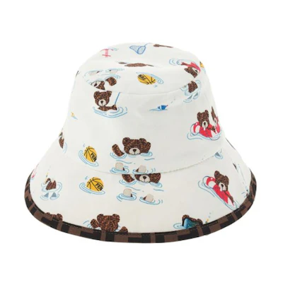 FENDI Kids Reversible Bucket Hat White Polyamide Polyester Material. BUP061AMRMF0ZA0
