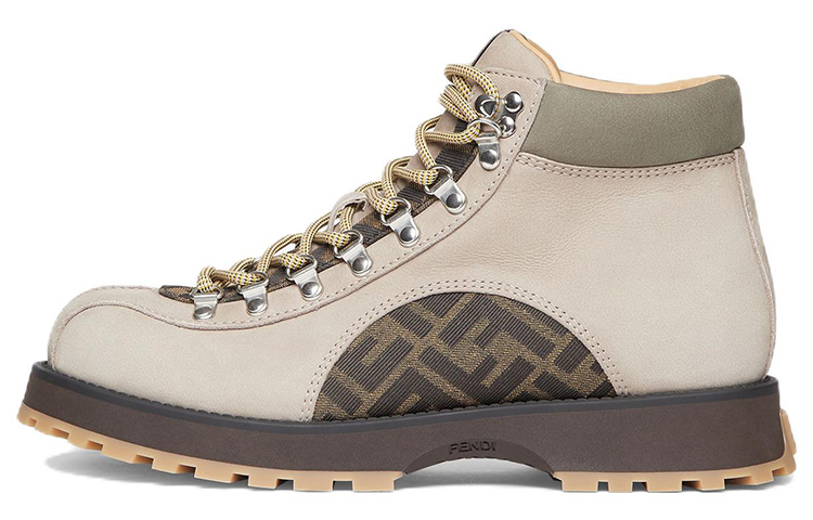 Fendi Leather Lace-Up Round Toe Short Boots 'Beige' 7U1577ALIPF1JFA