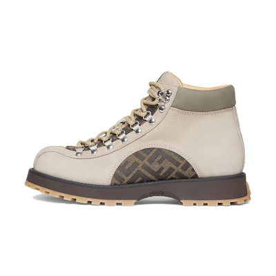 Fendi Leather Lace-Up Round Toe Short Boots 'Beige'