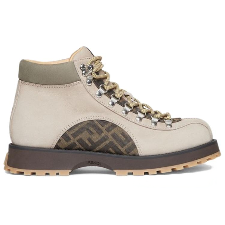 Fendi Leather Lace-Up Round Toe Short Boots 'Beige' 圖 2