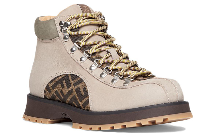 Fendi Leather Lace-Up Round Toe Short Boots 'Beige' 圖 3