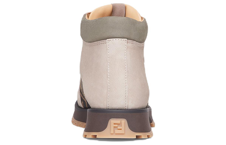 Fendi Leather Lace-Up Round Toe Short Boots 'Beige' 圖 5