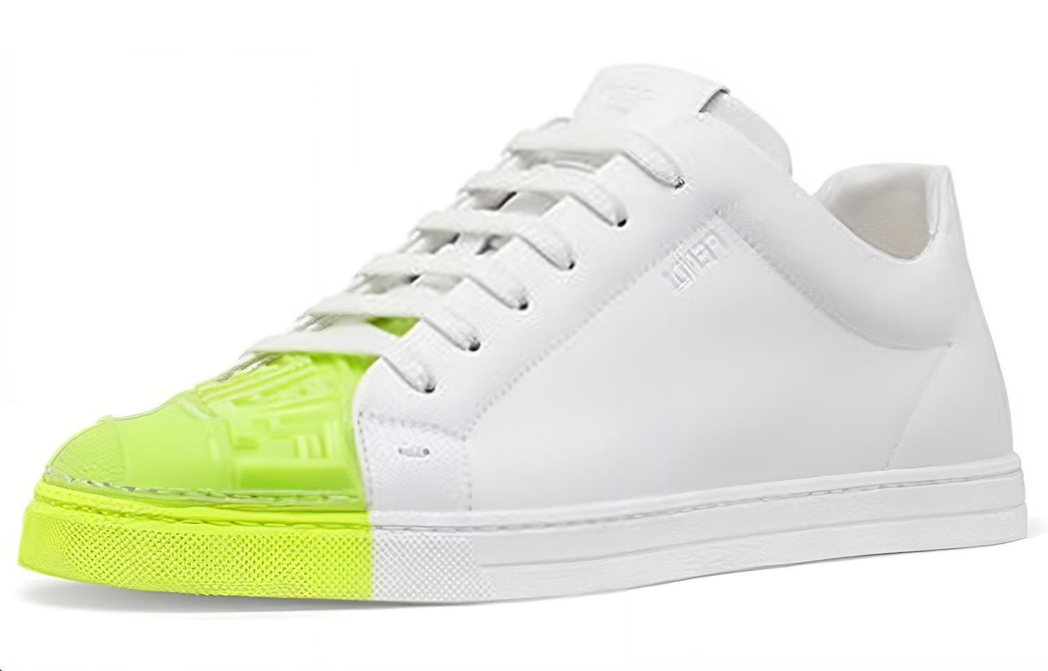 Fendi Leather Low-Top Lace-Up Sneaker 'White Green' 圖 3