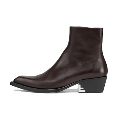 Fendi Leather Zippered Ankle Boot 'Dark Brown'