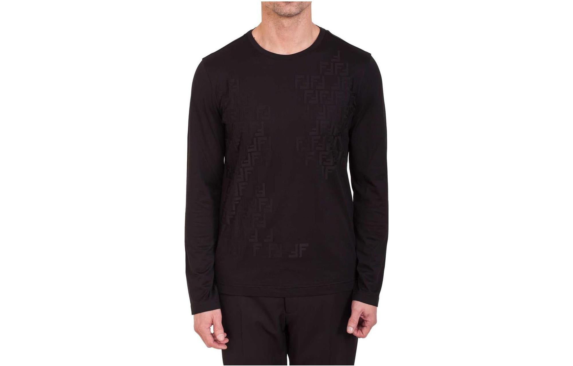 Fendi Letter Print Crewneck Long-Sleeve Sweatshirt Black Menswear FY1002AAODF0QA1