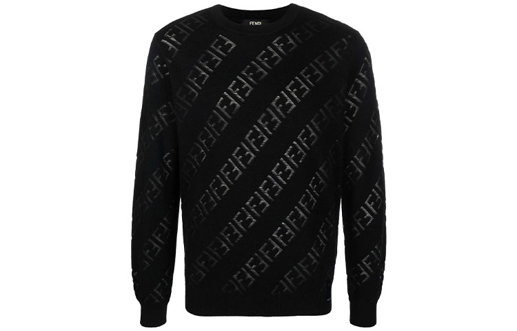 FENDI Letter Print Pullover Crewneck Sweater Black FZY111AH3BF0QA1
