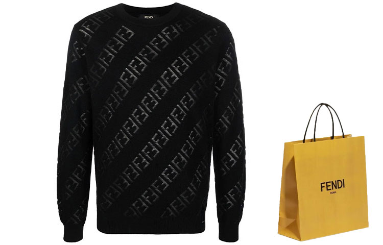 Lookbook 芬迪字母印花黑色圆领套头毛衣 FZY111AH3BF0QA1