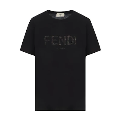 FENDI Letter Print Short Sleeve Regular T-Shirt SS23 Black FS9599AQ9AF0GME