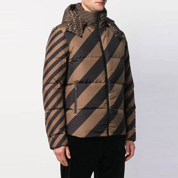 Purchase FENDI 深棕色字母條紋印花連帽羽絨外套 FAA582A79OF13IZ