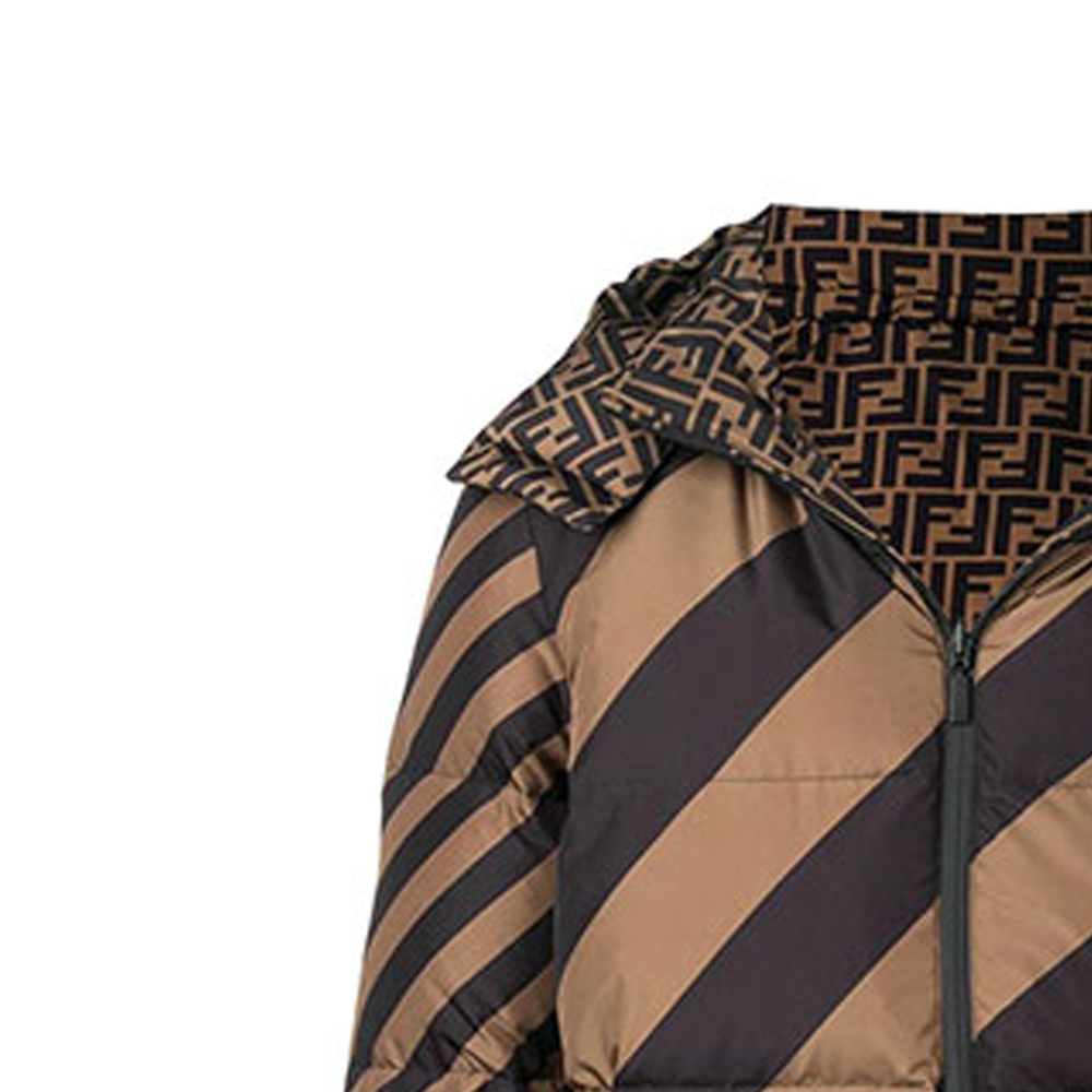 Sizing FENDI 深棕色字母條紋印花連帽羽絨外套 FAA582A79OF13IZ