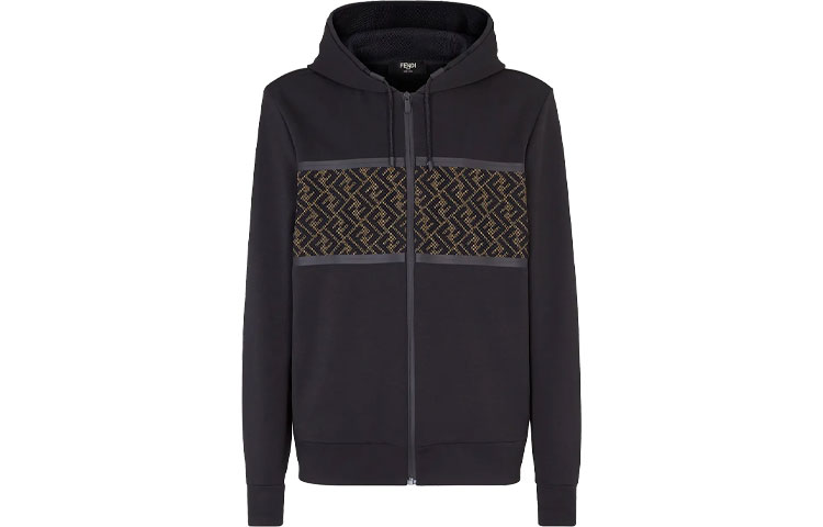 FENDI Logo Cotton Hooded Jacket Black FAF533AD3DF0GME