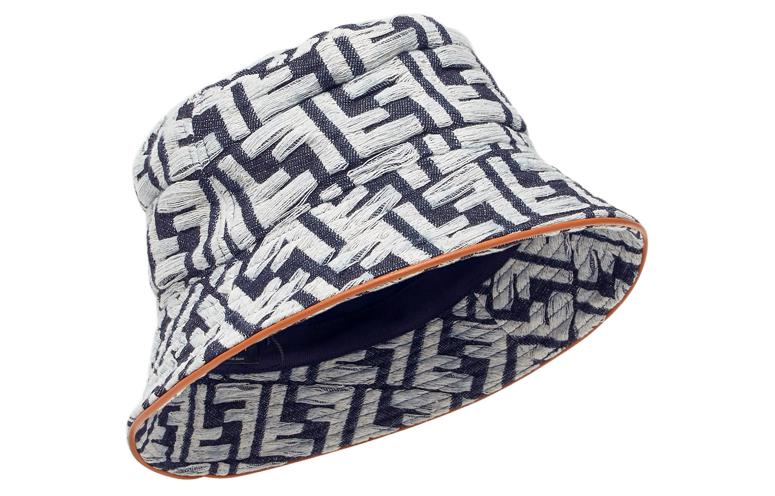 FENDI Logo Cotton Leather Blue Bucket Hat Unisex Couple Match. FXQ958ARGGF0QA2