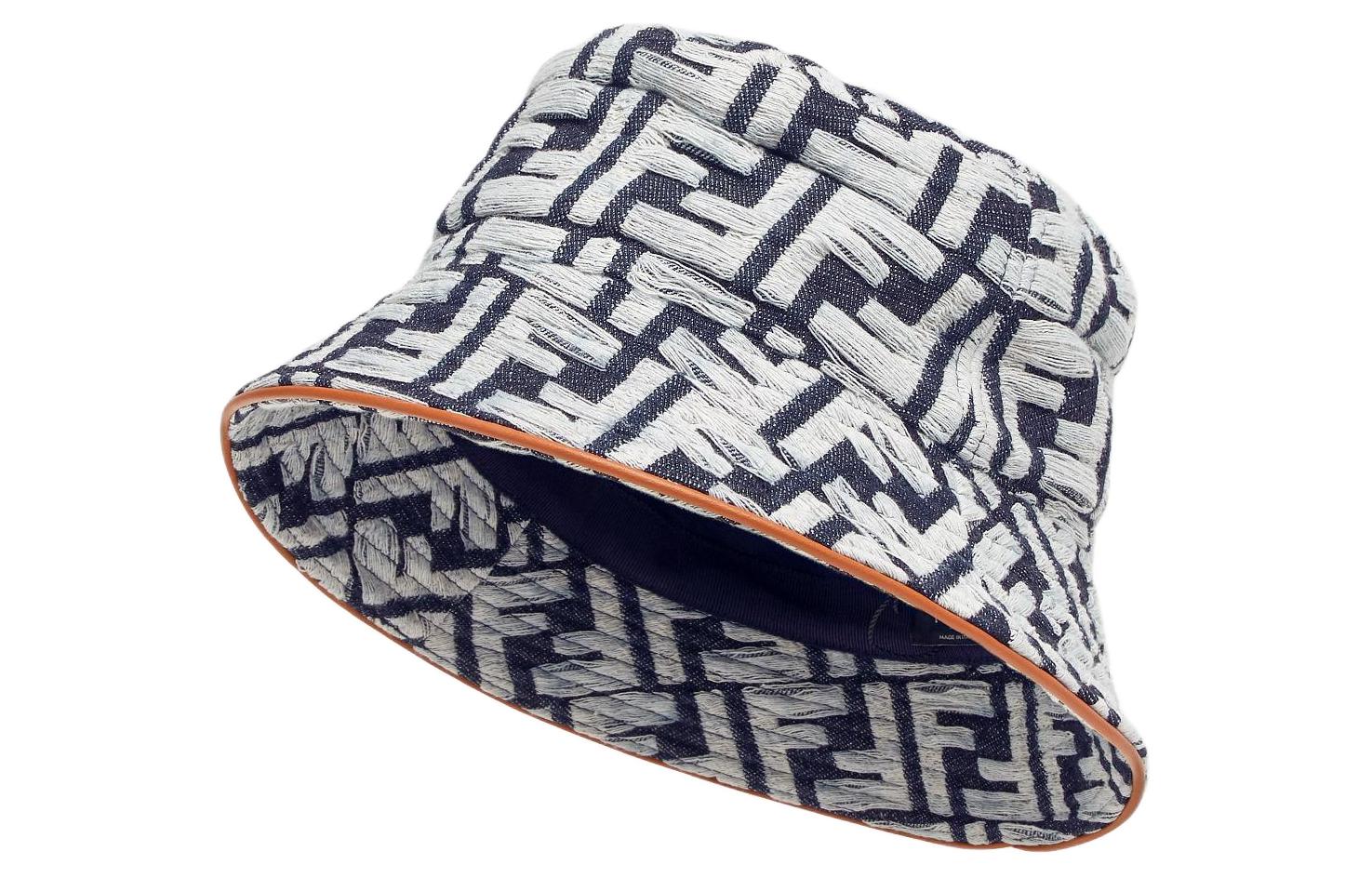 Lookbook FENDI 藍色棉質皮革標誌漁夫帽 情侶款 男女通用 帽子 FXQ958ARGGF0QA2