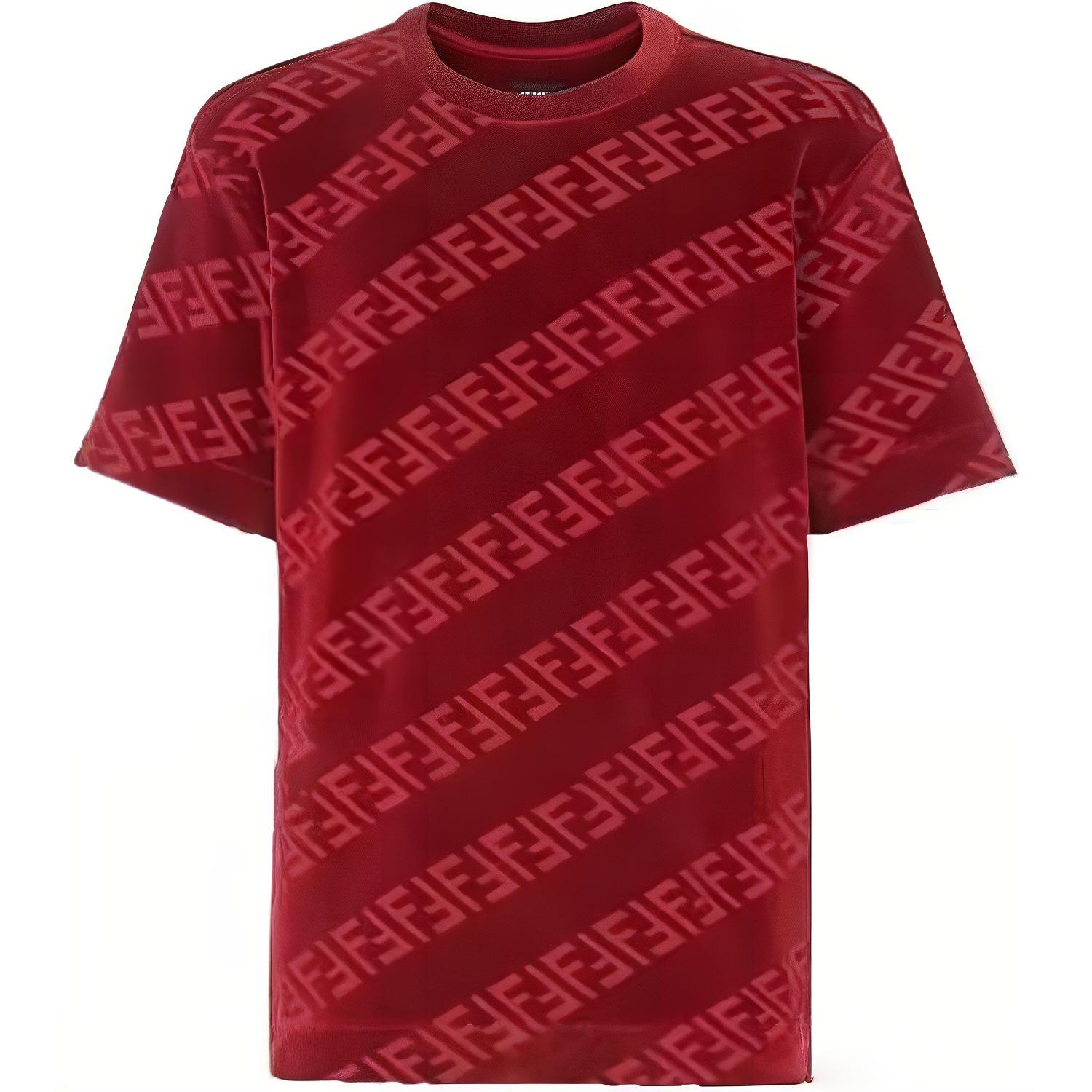 FENDI Logo Embossed All-Over Print Red Short Sleeve T-Shirt for Men. FY0936AKD0F0QC9