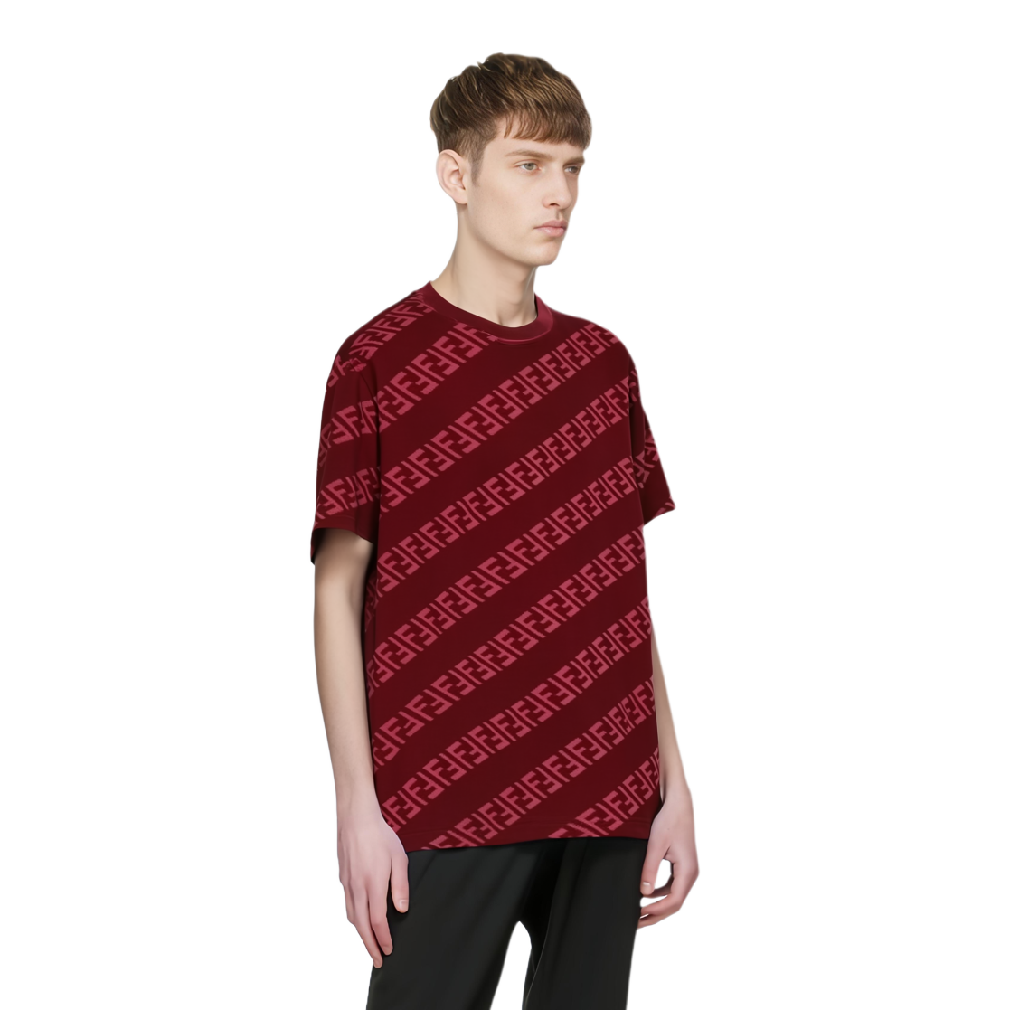 Shop FENDI 紅色Logo壓紋印花短袖男T恤。 FY0936AKD0F0QC9