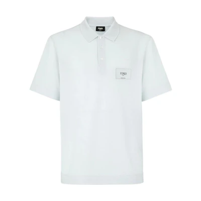 FENDI Logo Embroidered Short Sleeve Polo Shirt Light Blue Fashionable Top FY1131A9RPF10WT
