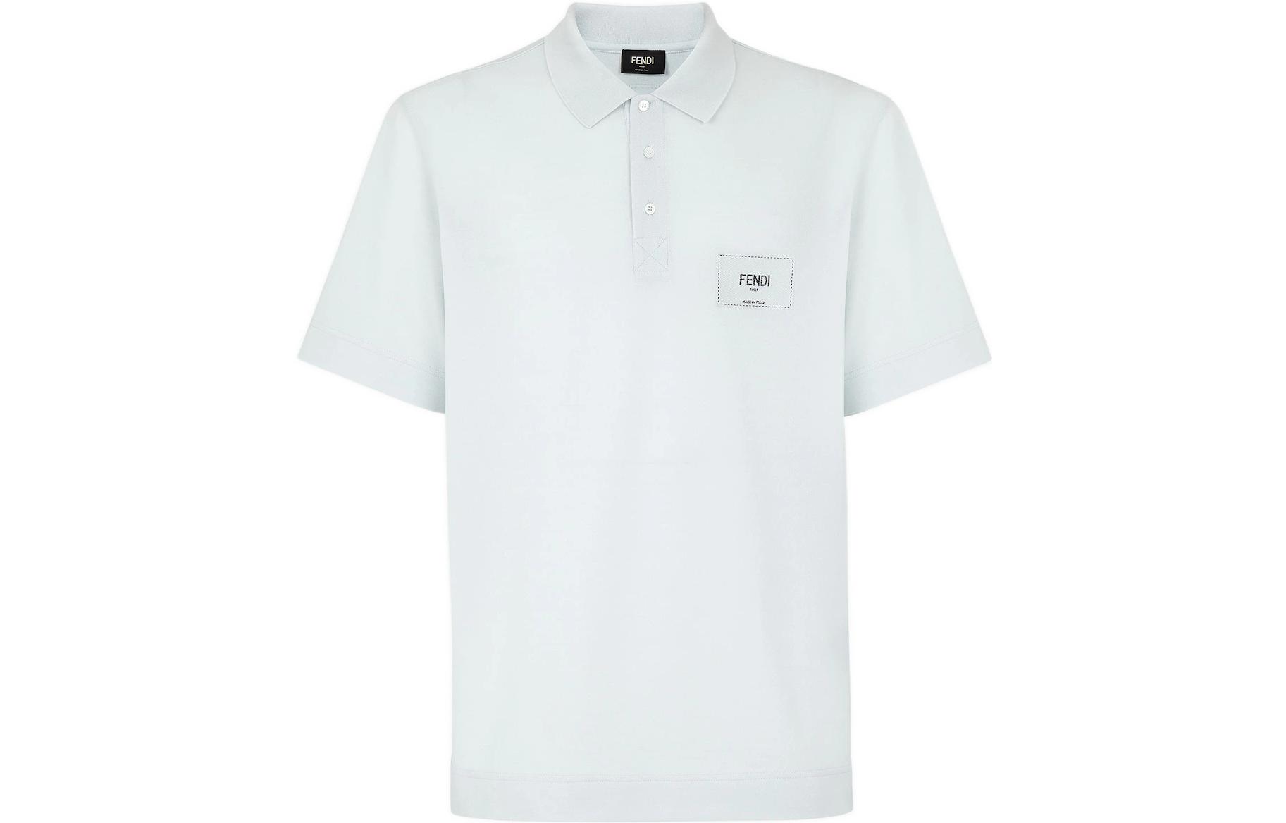 Order FENDI Polo Azul Claro de Manga Corta con Logo Bordado - Top Elegante FY1131A9RPF10WT