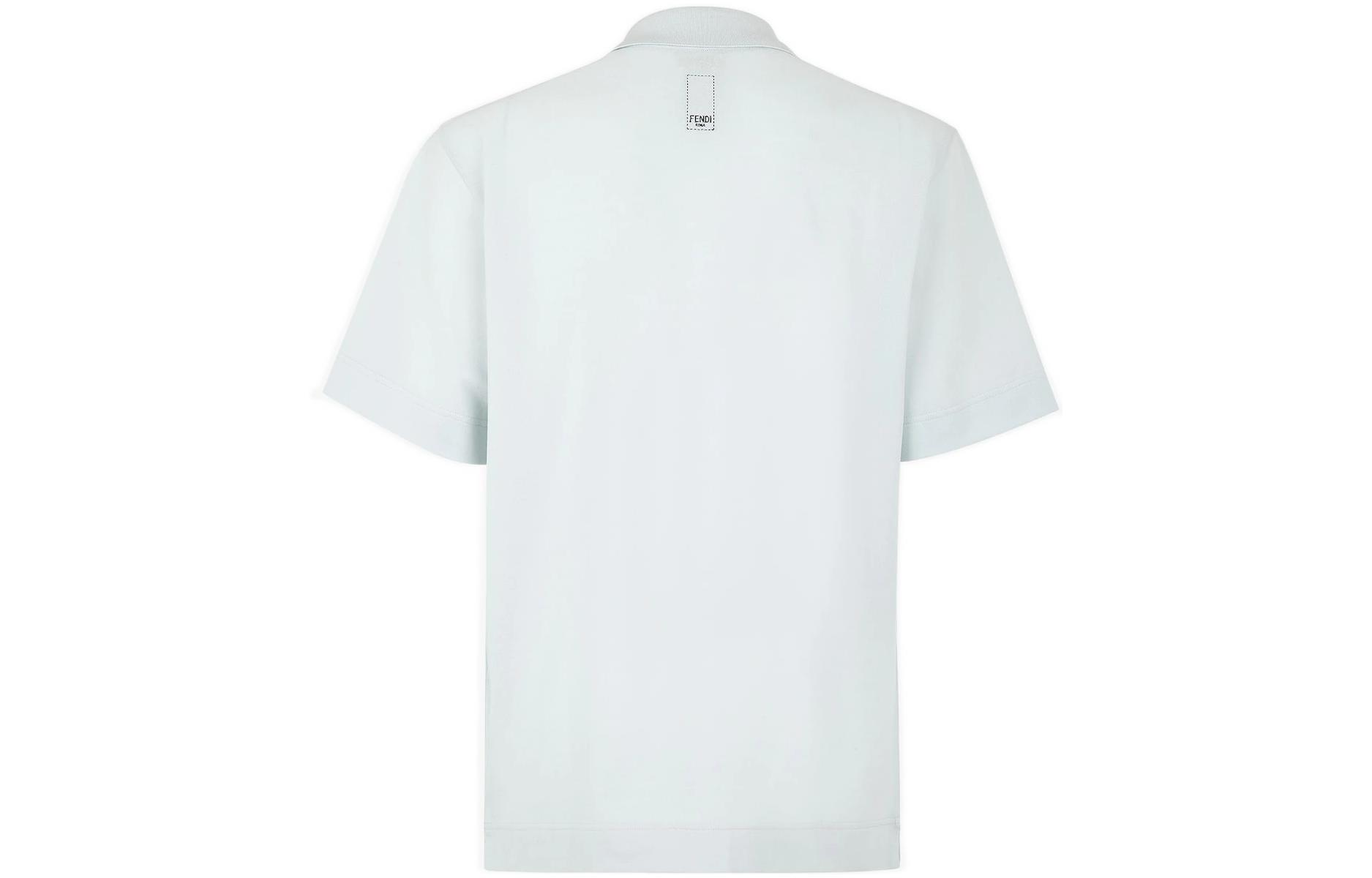 Lookbook FENDI Polo Azul Claro de Manga Corta con Logo Bordado - Top Elegante FY1131A9RPF10WT