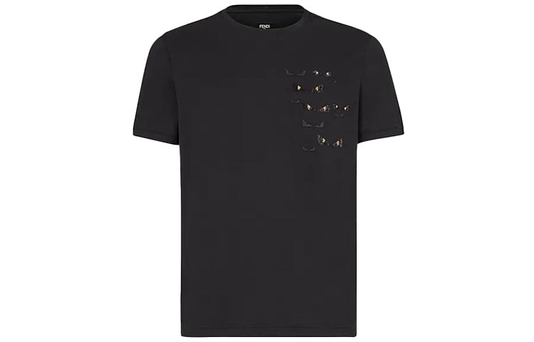 FENDI Logo Graphic Crewneck Short Sleeve Regular T-Shirt Black. FY0894ACNGF0QA1